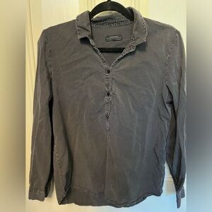 Zara Long Sleeve Black Jean Half Button Shirt Small
